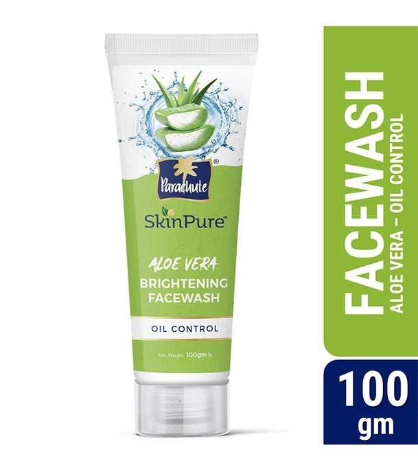 Parachute SkinPure Aloe Vera Brightening Facewash with Green Tea, Oil Control, Bright &amp; Glowing Skin, All Skin Types, No Parabens, Sulphate (100gm)