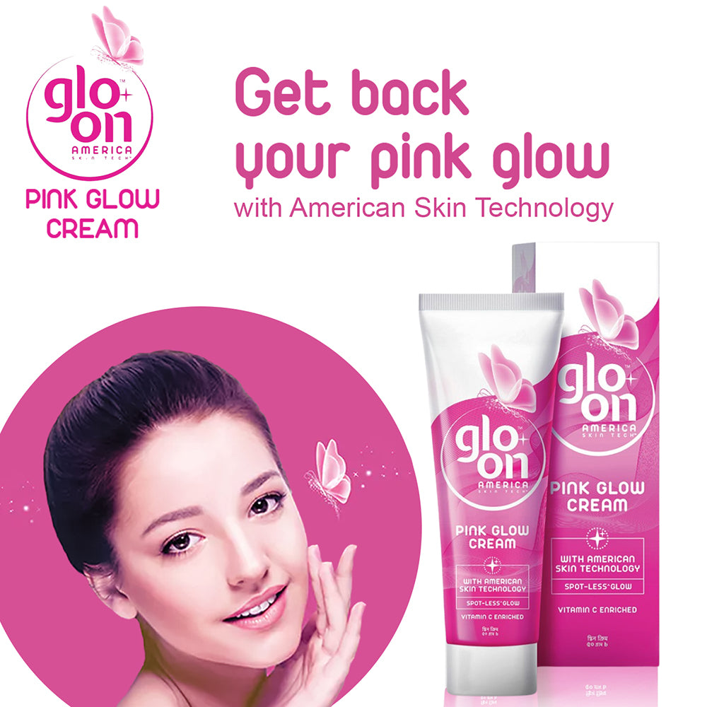 Glo On Pink Glow Cream with American Skin Technology , Enriched with Vitamin C,E, B3 &amp; Glow Boosters, For Bright, Glowing, Spot Less Skin, Sun Protection, All Skin Types (25gm)