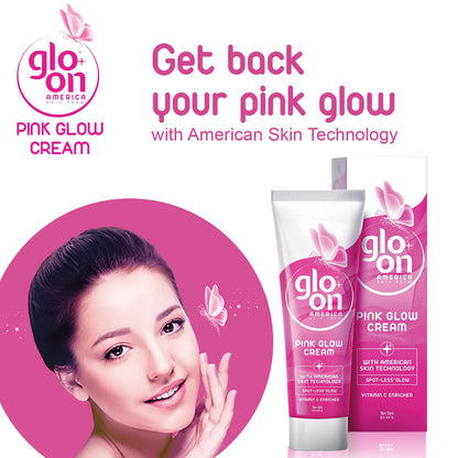 Glo On Pink Glow Cream with American Skin Technology , Enriched with Vitamin C,E, B3 &amp; Glow Boosters, For Bright, Glowing, Spot Less Skin, Sun Protection, All Skin Types (25gm)