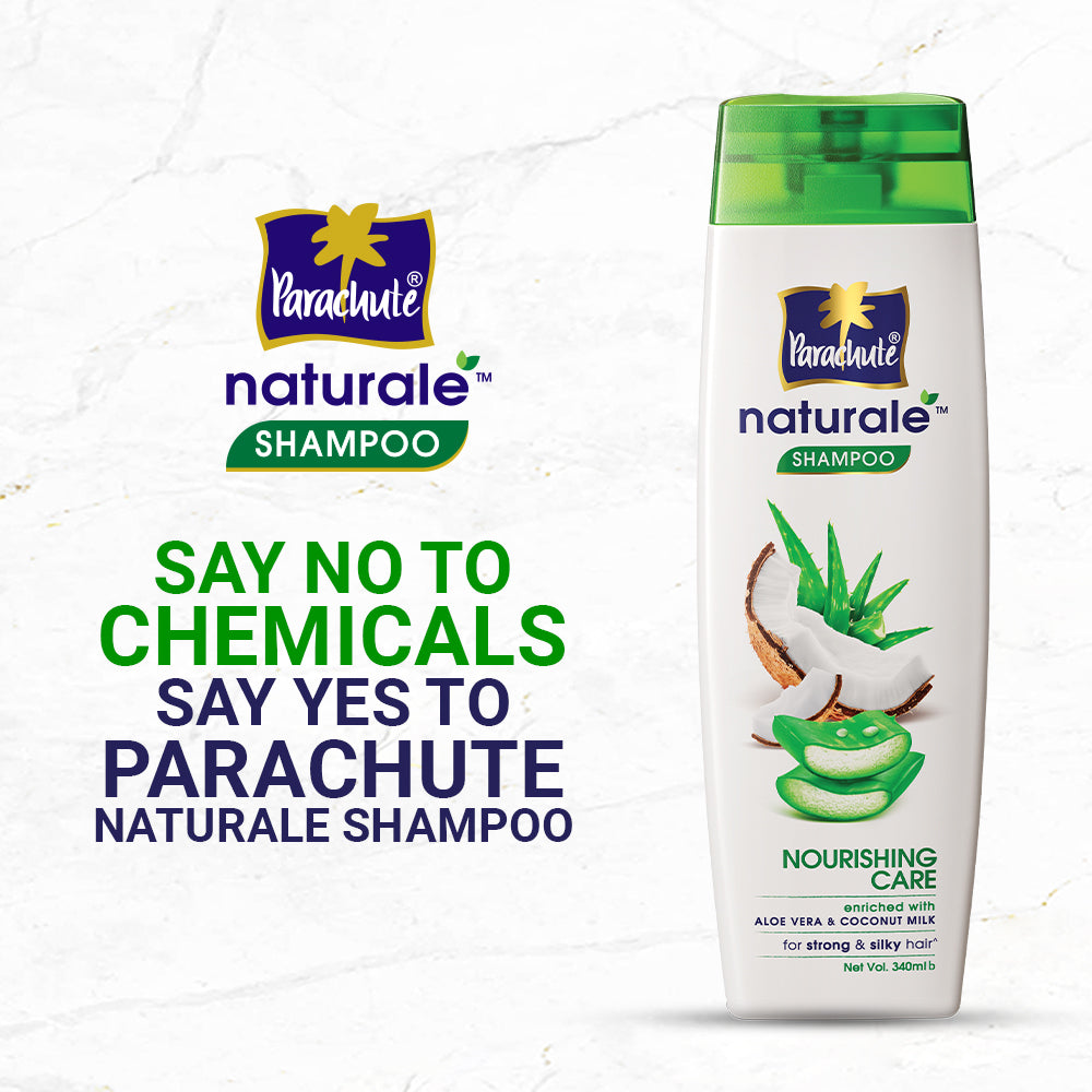 Parachute Naturale Nourishing Care Shampoo with Aloe Vera &amp; Coconut Milk, For Strong &amp; Silky Hair, Smoothens Hair, Paraben Free, 100% Vegan, All Hair Types (340ml)