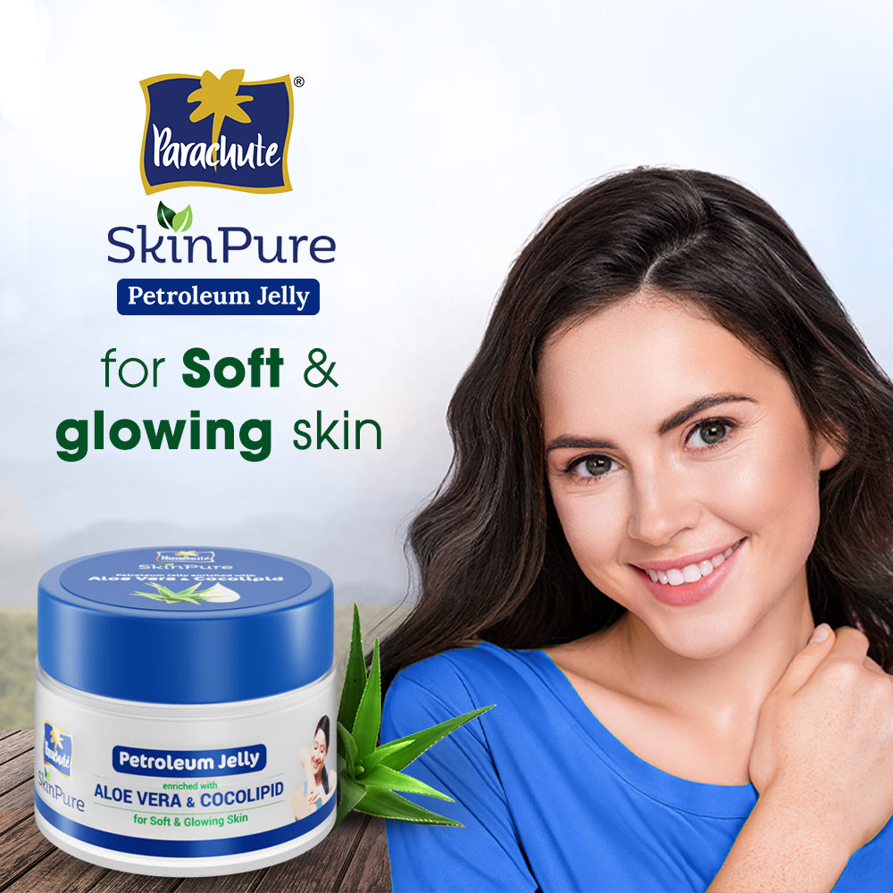 Parachute SkinPure Petroleum Jelly Enriched with Aloe Vera &amp; Cocolipid, For Soft, Glowing Skin, Dry Skin &amp; Lip Repair, Paraben, Sulphate Free