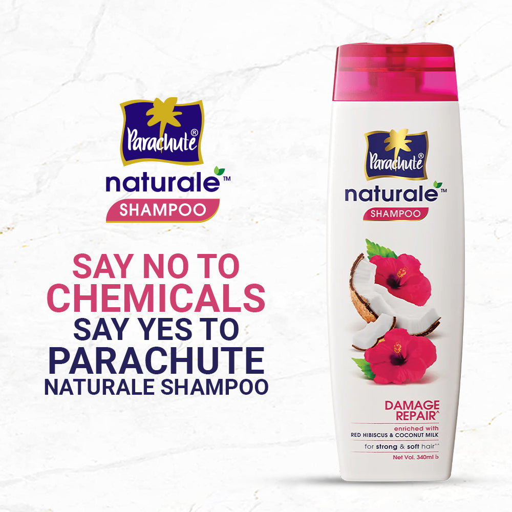 Parachute Naturale Damage Repair Shampoo with Red Hibiscus &amp; Coconut Milk, For Strong &amp; Soft Hair, Smoothens Rough Hair, Paraben Free, 100% Vegan, All Hair Types