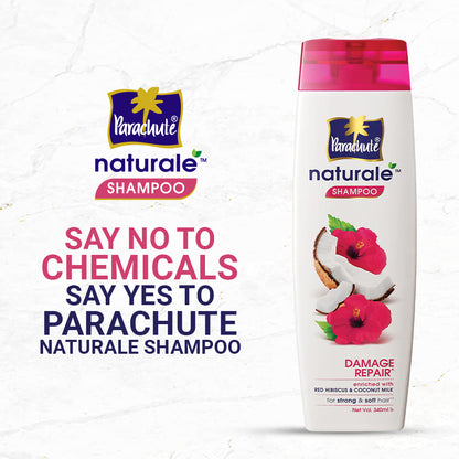 Parachute Naturale Damage Repair Shampoo with Red Hibiscus &amp; Coconut Milk, For Strong &amp; Soft Hair, Smoothens Rough Hair, Paraben Free, 100% Vegan, All Hair Types