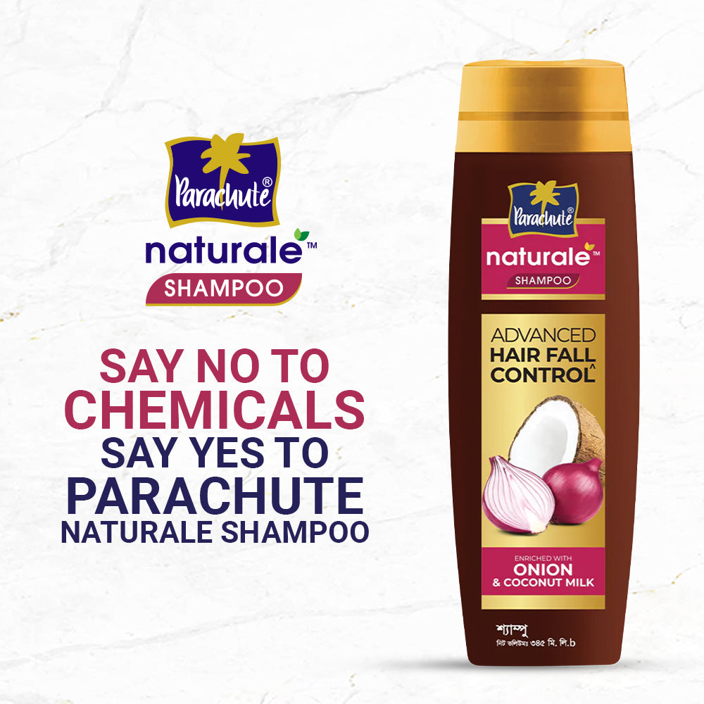 Parachute Naturale Advanced Hair Fall Control Shampoo with Onion &amp; Coconut Milk, For Strong &amp; Thick Hair, Reduces Hair Fall, Paraben Free, 100% Vegan, All Hair Types