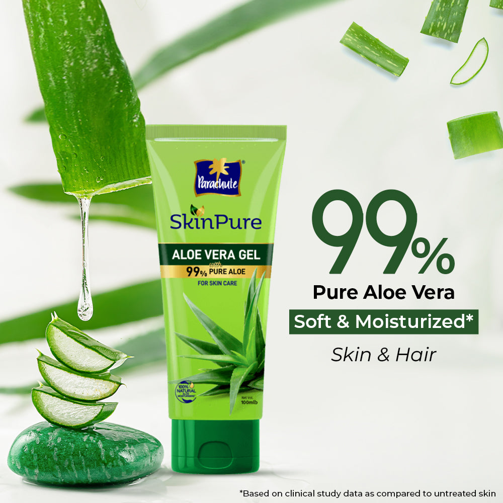 Parachute SkinPure Aloe Vera Gel , 99% Pure Aloe, For Soft, Moisturized &amp; Hydrated Skin, Heals, Repairs, Protects Skin, 8h moisturization, Soothes Sunburn, All Skin Types (50ml)