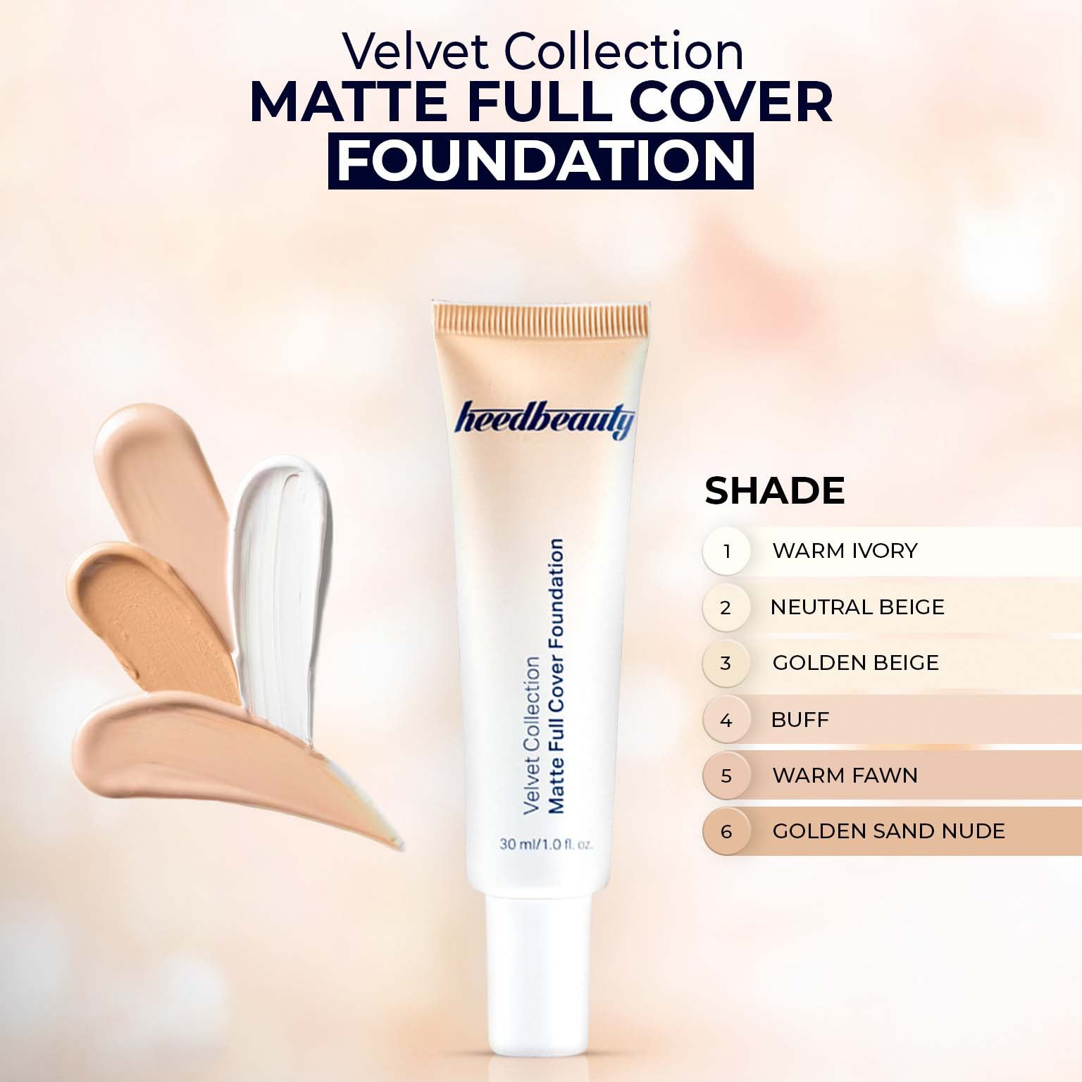 Heedbeauty Velvet Collection Matte Full Cover Foundation (30ml)