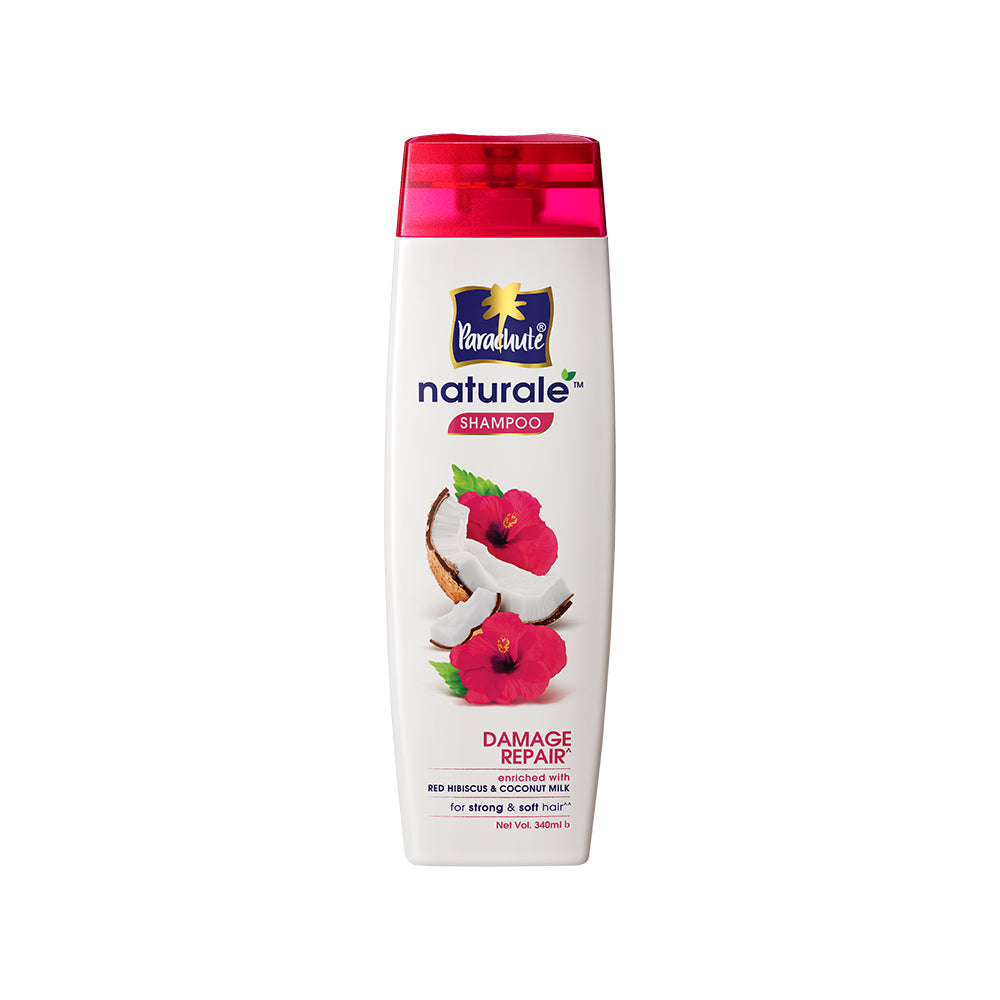 Parachute Naturale Damage Repair Shampoo with Red Hibiscus &amp; Coconut Milk, For Strong &amp; Soft Hair, Smoothens Rough Hair, Paraben Free, 100% Vegan, All Hair Types