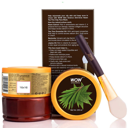 Wow Skin Science Anti Acne Neem and Tea Tree Clay Face Mask (200ml)