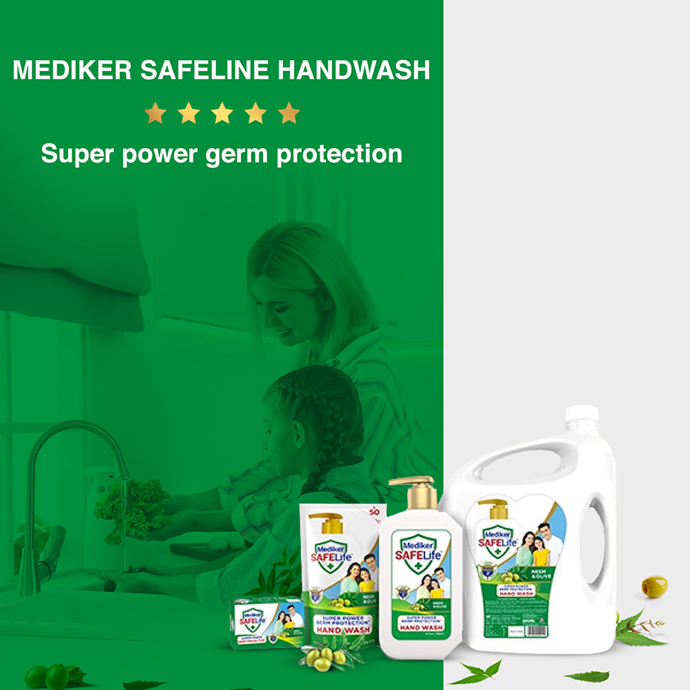 Mediker SafeLife Hand Wash Refill with Neem &amp; Olive Oil , Protection from Germs , Fights Bacteria, Virus, Fungi (170ml)