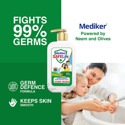 Mediker SafeLife Hand Wash Refill with Neem &amp; Olive Oil , Protection from Germs , Fights Bacteria, Virus, Fungi (170ml)