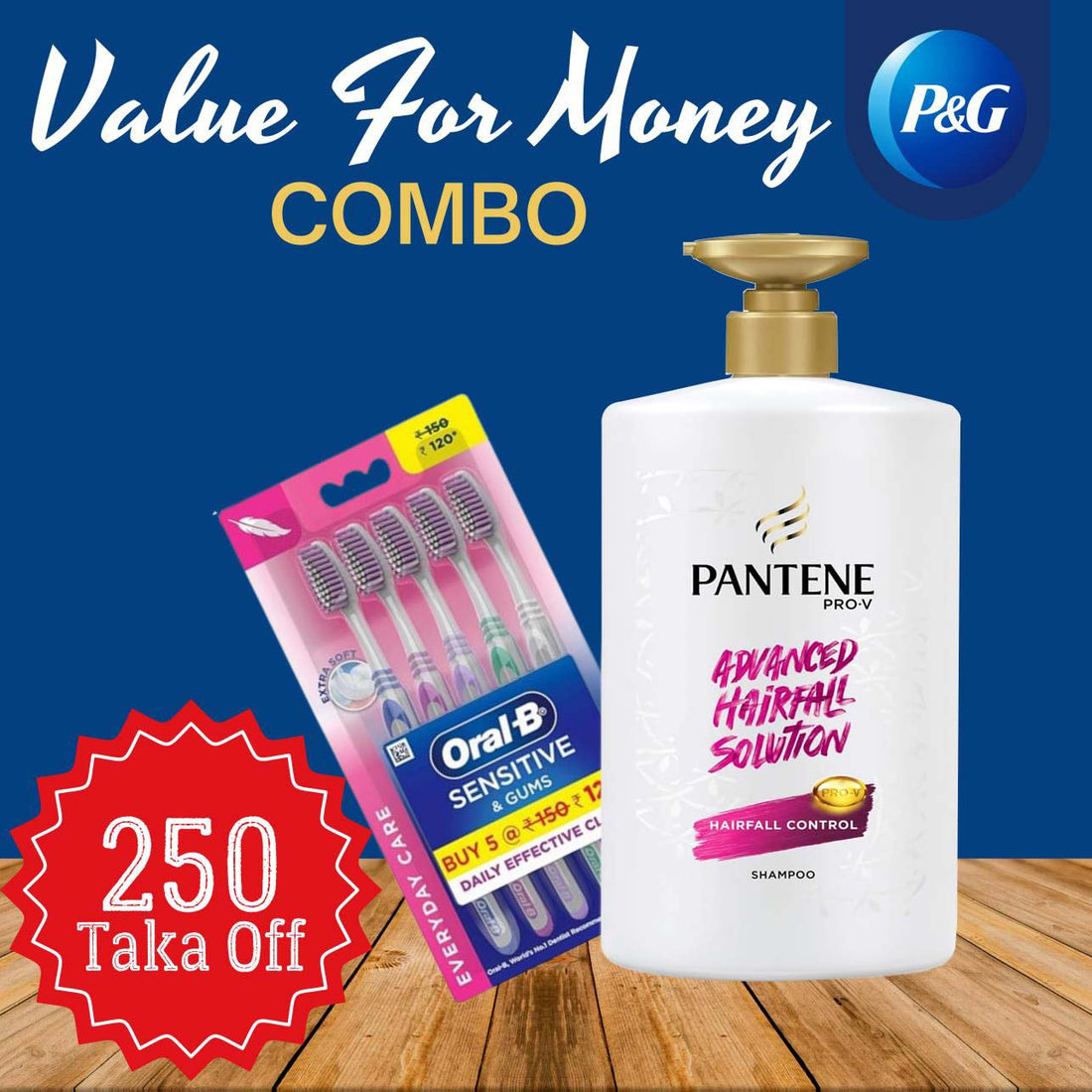 Pantene Advance Hairfall Soluation Hairfall Control 1000ml with Oral B Sensitive and Gums Toothbrush 5Pcs Combo