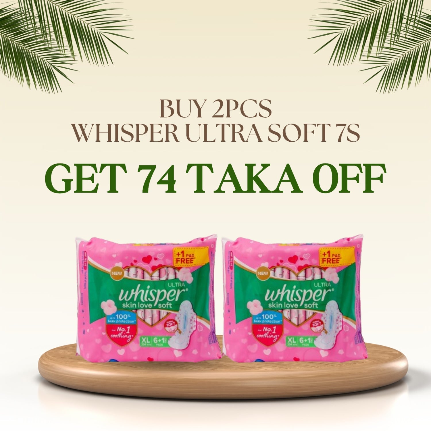 Buy 2 Whisper Ultra Softs Air Fresh Xl 7 Pads Get (74 tk off)