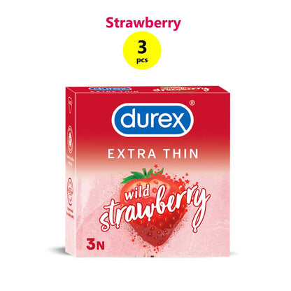 Durex Extra Thin Wild Strawberry Flavored Condoms - 3pcs