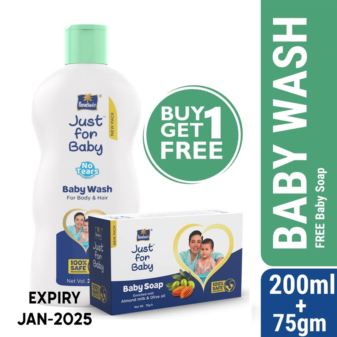 Parachute Just for Baby - Baby Wash 200ml (Baby Soap 75g Free)