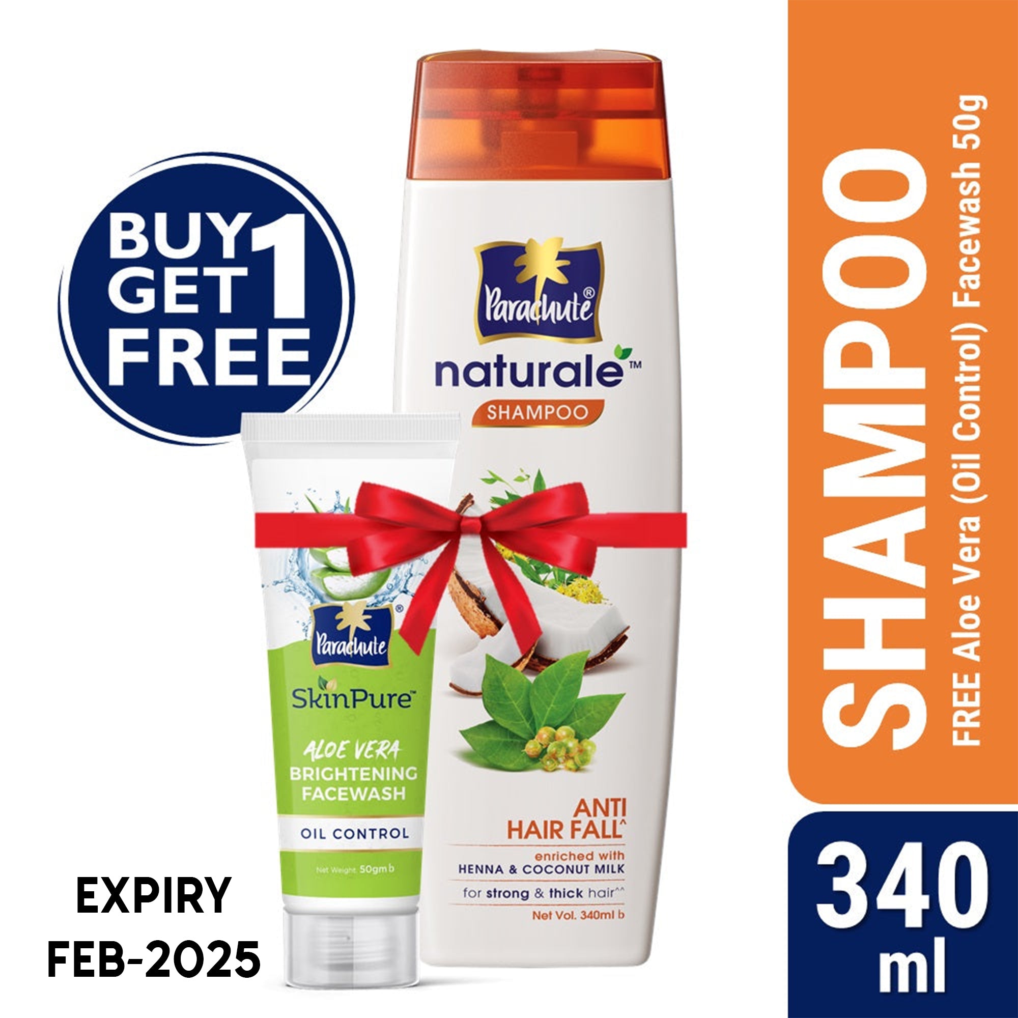 Parachute Naturale Shampoo Anti Hair Fall 340ml (FREE Aloe Vera Facewash - OIL CONTROL - 50gm)