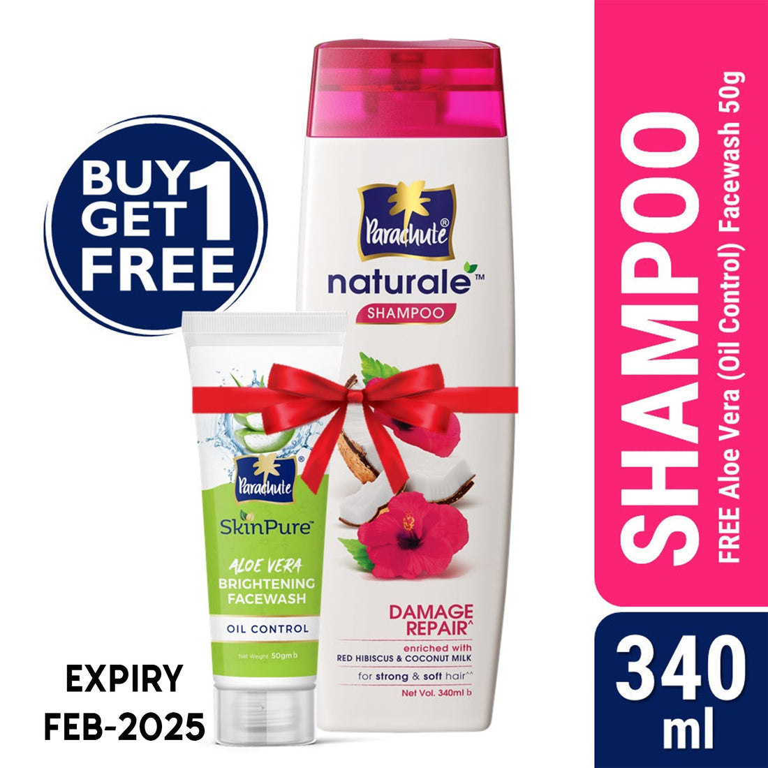 Parachute Naturale Shampoo Damage Repair 340ml (FREE Aloe Vera Facewash - OIL CONTROL - 50gm)