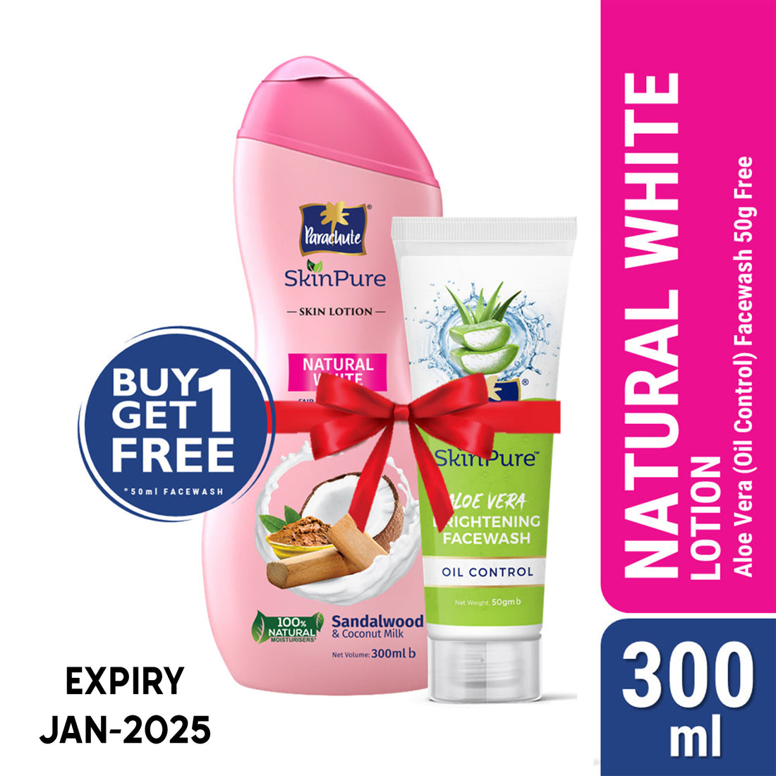 Parachute SkinPure Skin Lotion Natural White 300ml (FREE Aloe Vera Facewash - OIL CONTROL - 50gm)