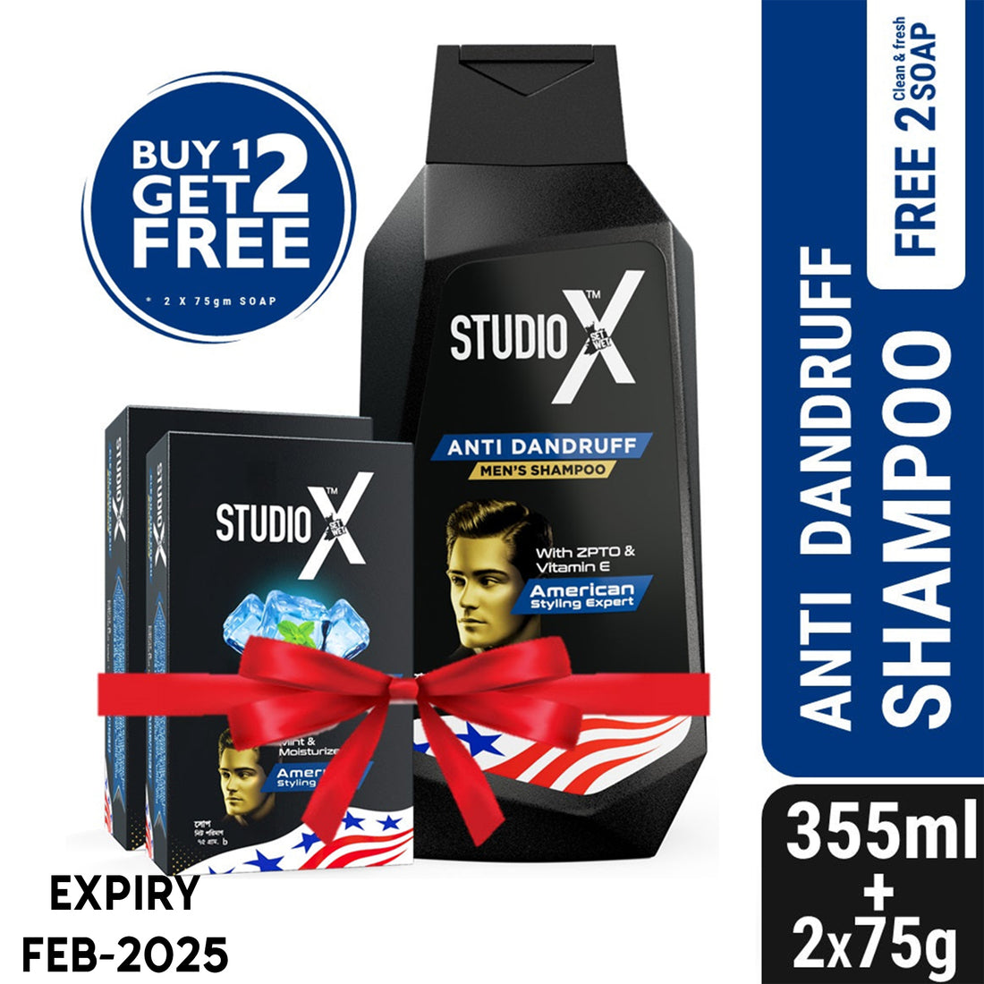 Studio X Anti Dandruff Shampoo for Men 355ml (75gm X 2 Soap Free)