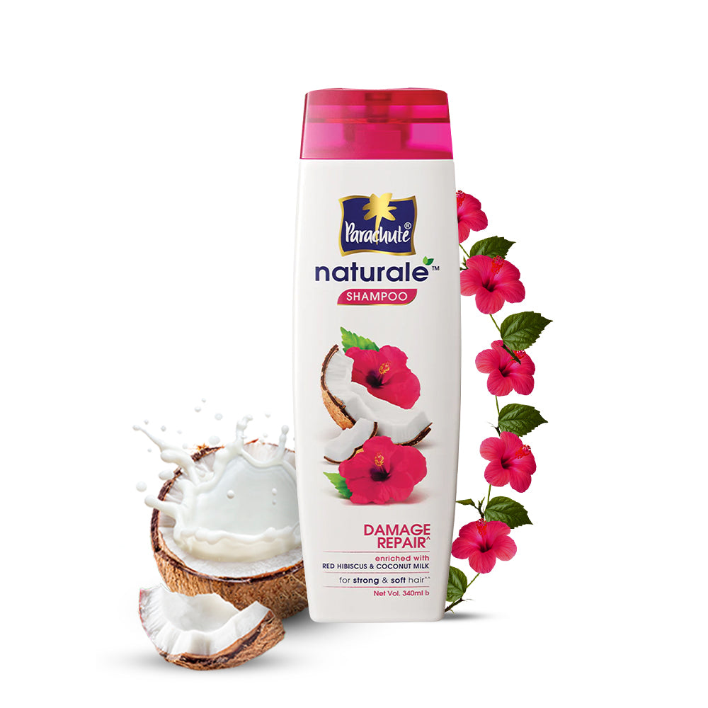 Parachute Naturale Damage Repair Shampoo with Red Hibiscus &amp; Coconut Milk, For Strong &amp; Soft Hair, Smoothens Rough Hair, Paraben Free, 100% Vegan, All Hair Types