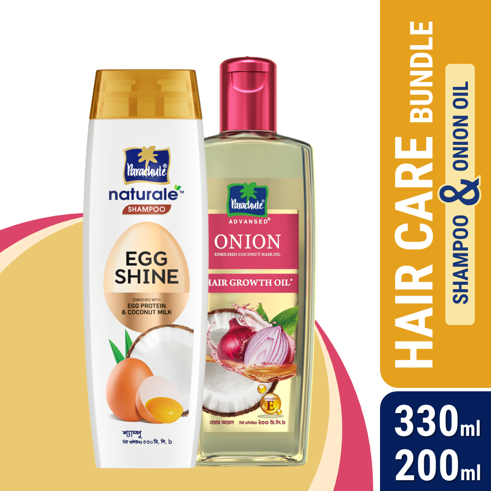 HAIR CARE BUNDLE - Parachute Naturale Shampoo Egg Shine 330ml &amp; Onion Enriched Coconut Hair Growth Oil 200ml