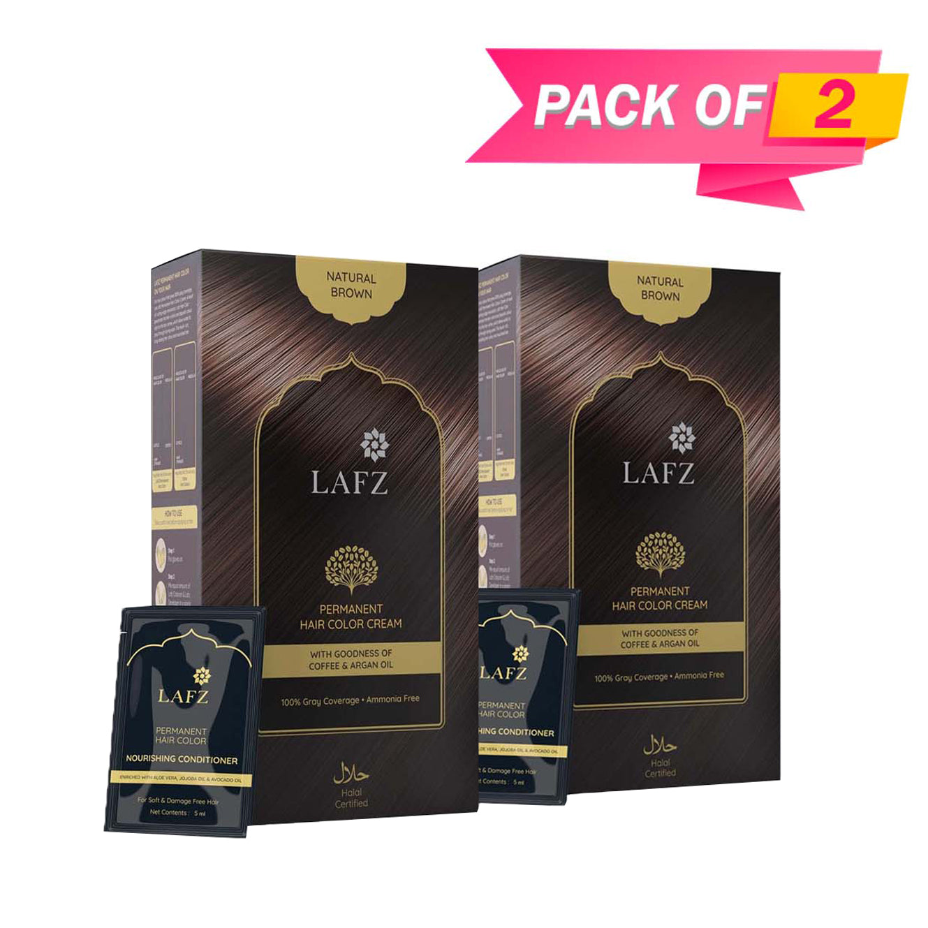 Lafz Permanent Hair Color Cream - Natural Brown (Pack of 02)