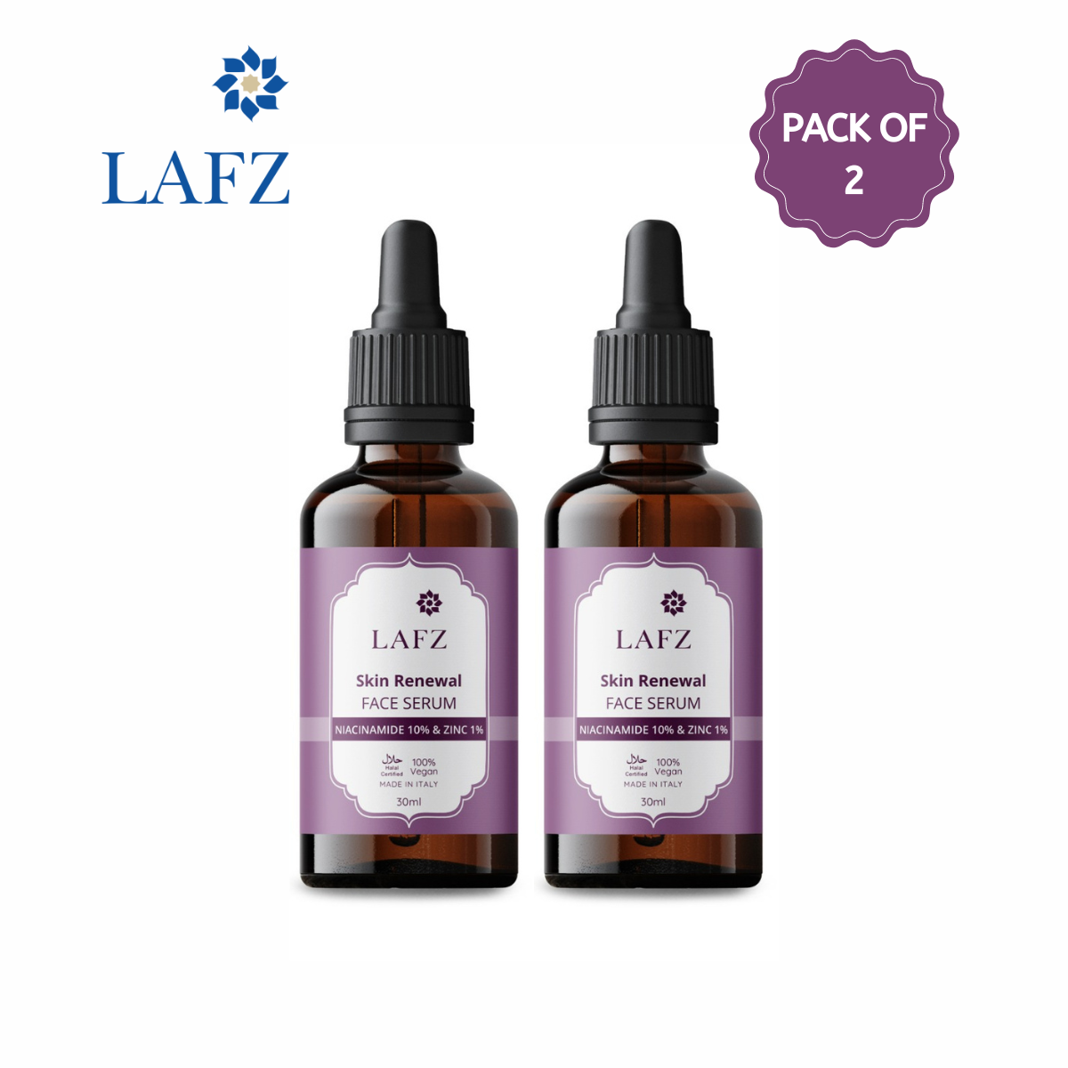 Lafz Skin Renewal Face Serum (30ml) - Niacinamide 10% &amp; Zinc 1%- (Pack of 2)