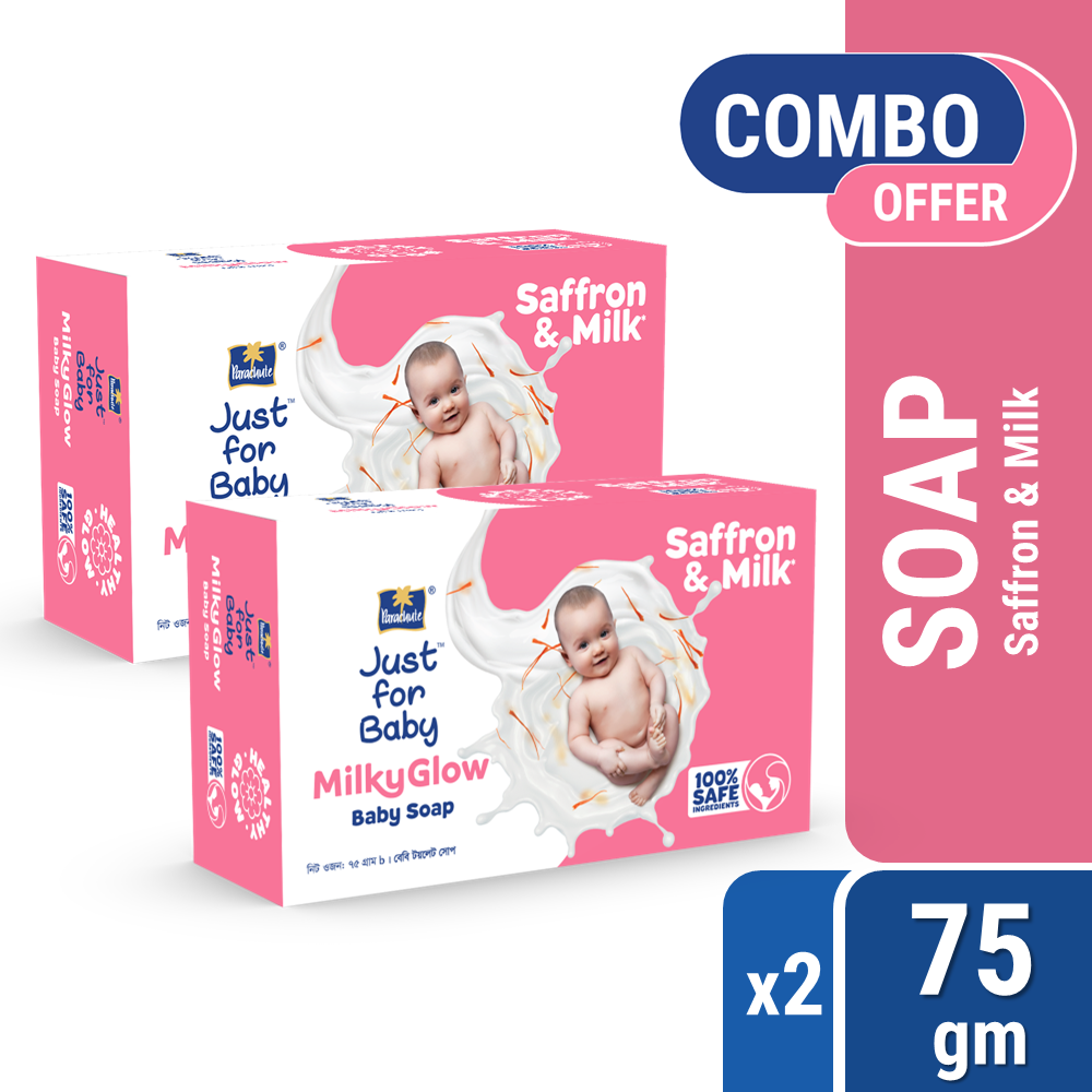 Parachute Just For Baby - Milky Glow Saffron &amp; Milk Soap Pack of 2 Combo (75gm x 2)