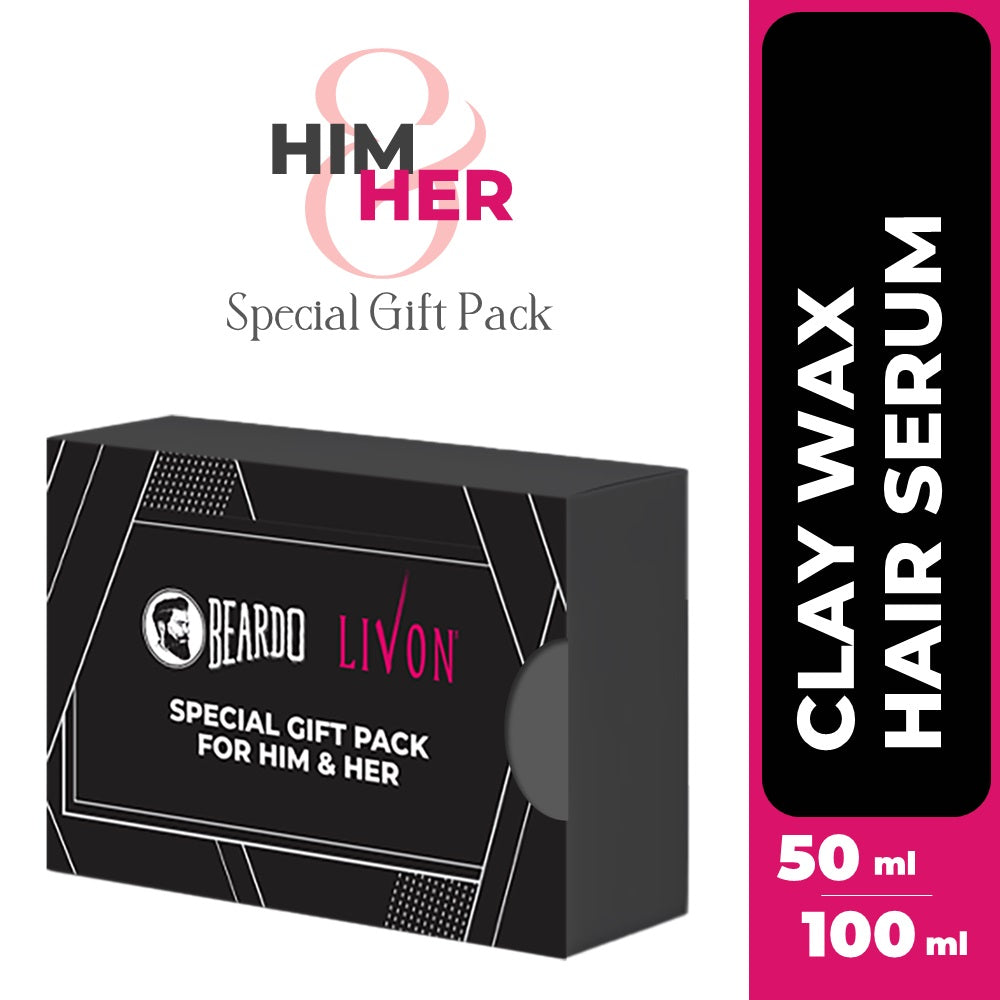 Beardo Special Gift Pack - Beardo Strong Hold Clay Wax 100g &amp; Livon Hair Serum 100ml