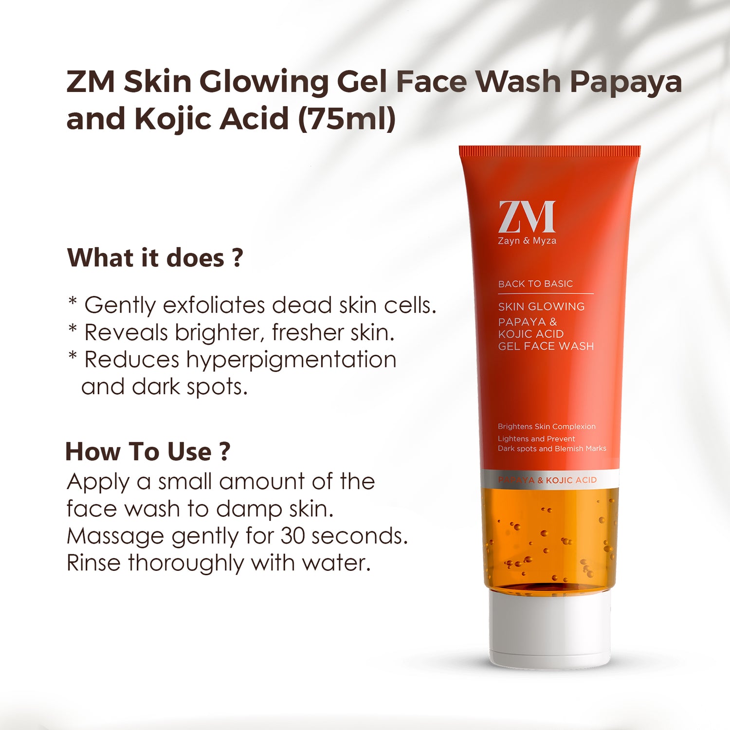 ZM Skin Glowing Gel Face Wash Papaya and Kojic Acid (75ml) - Pack of 02