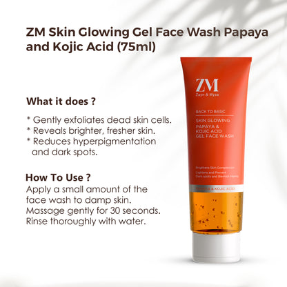 ZM Skin Glowing Gel Face Wash Papaya and Kojic Acid (75ml) - Pack of 02