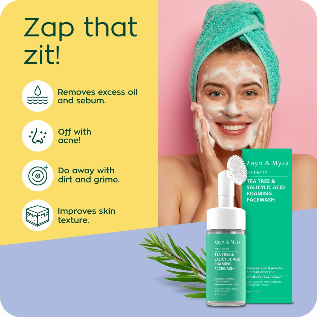 Zayn &amp; Myza Tea Tree and Salicylic Acid Foaming Face Wash for Women 100ml (India) - Pack of 02