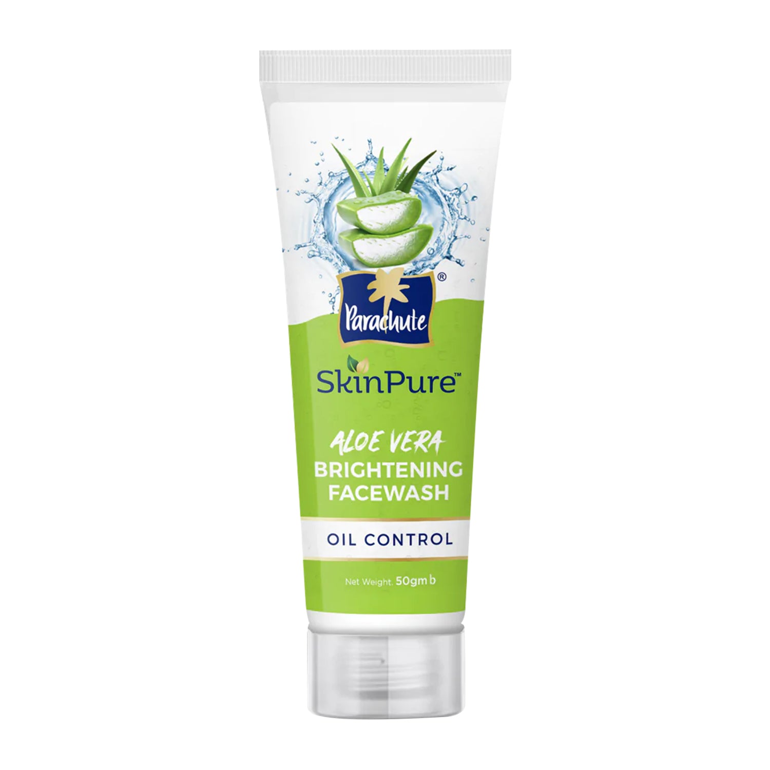 Parachute SkinPure Aloe Vera Brightening Facewash with Green Tea, Oil Control, Bright &amp; Glowing Skin, All Skin Types, No Parabens, Sulphate (100gm)