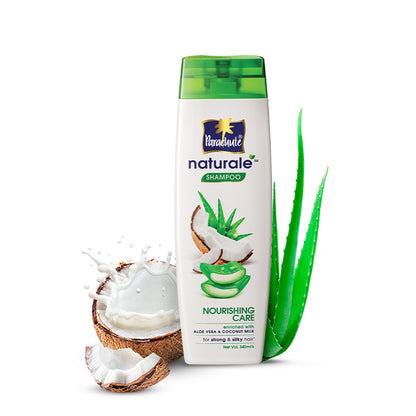 Parachute Naturale Nourishing Care Shampoo with Aloe Vera &amp; Coconut Milk, For Strong &amp; Silky Hair, Smoothens Hair, Paraben Free, 100% Vegan, All Hair Types (340ml)