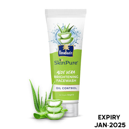 Parachute SkinPure Aloe Vera Brightening Facewash with Green Tea, Oil Control, Bright &amp; Glowing Skin, All Skin Types, No Parabens, Sulphate (100gm)