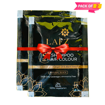 Lafz 5 Min Shampoo Hair Color (15ml) Natural Black - Pack of 02