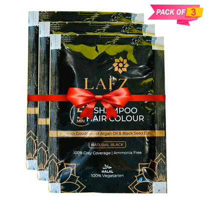 Lafz 5 Min Shampoo Hair Color (15ml) Natural Black - Pack of 03