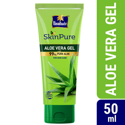 Parachute SkinPure Aloe Vera Gel , 99% Pure Aloe, For Soft, Moisturized &amp; Hydrated Skin, Heals, Repairs, Protects Skin, 8h moisturization, Soothes Sunburn, All Skin Types (50ml)