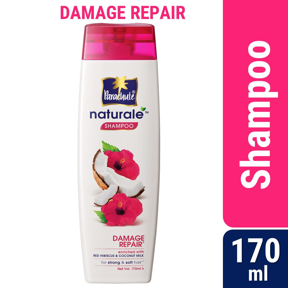 Parachute Naturale Damage Repair Shampoo with Red Hibiscus &amp; Coconut Milk, For Strong &amp; Soft Hair, Smoothens Rough Hair, Paraben Free, 100% Vegan, All Hair Types