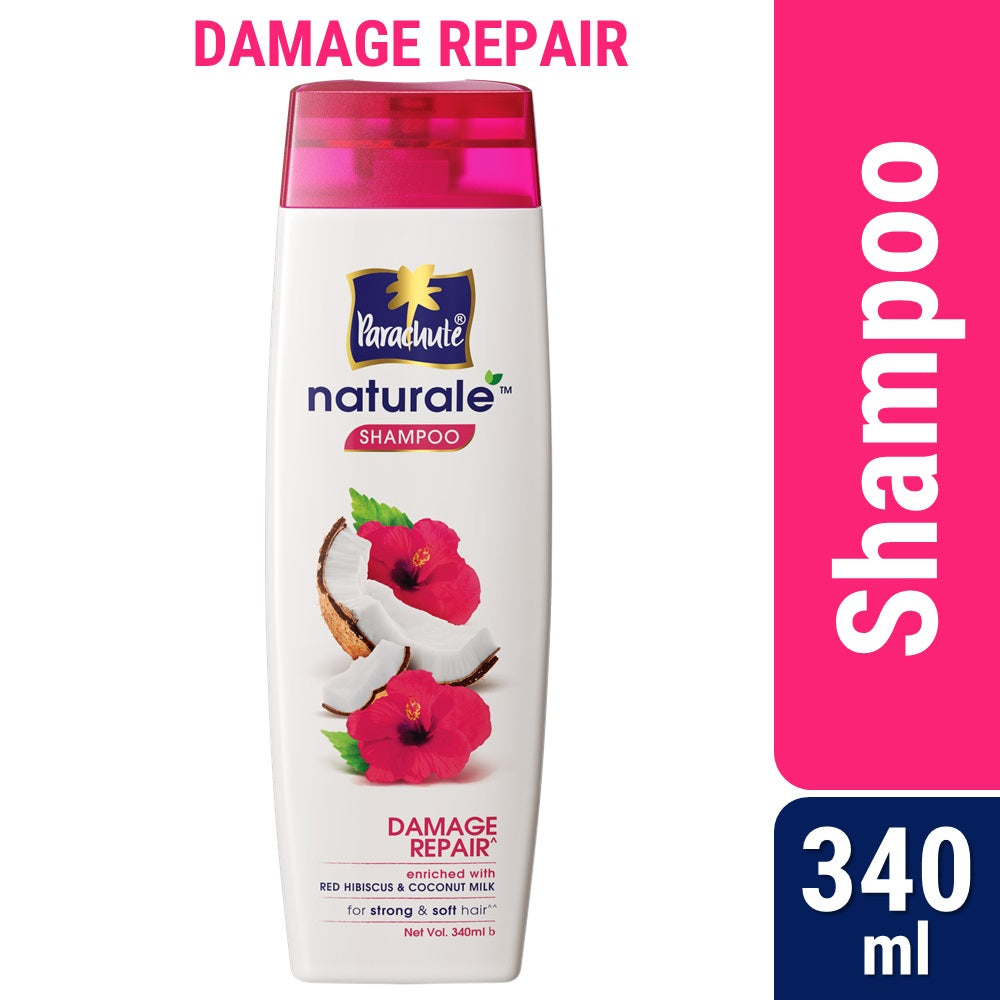 Parachute Naturale Damage Repair Shampoo with Red Hibiscus &amp; Coconut Milk, For Strong &amp; Soft Hair, Smoothens Rough Hair, Paraben Free, 100% Vegan, All Hair Types