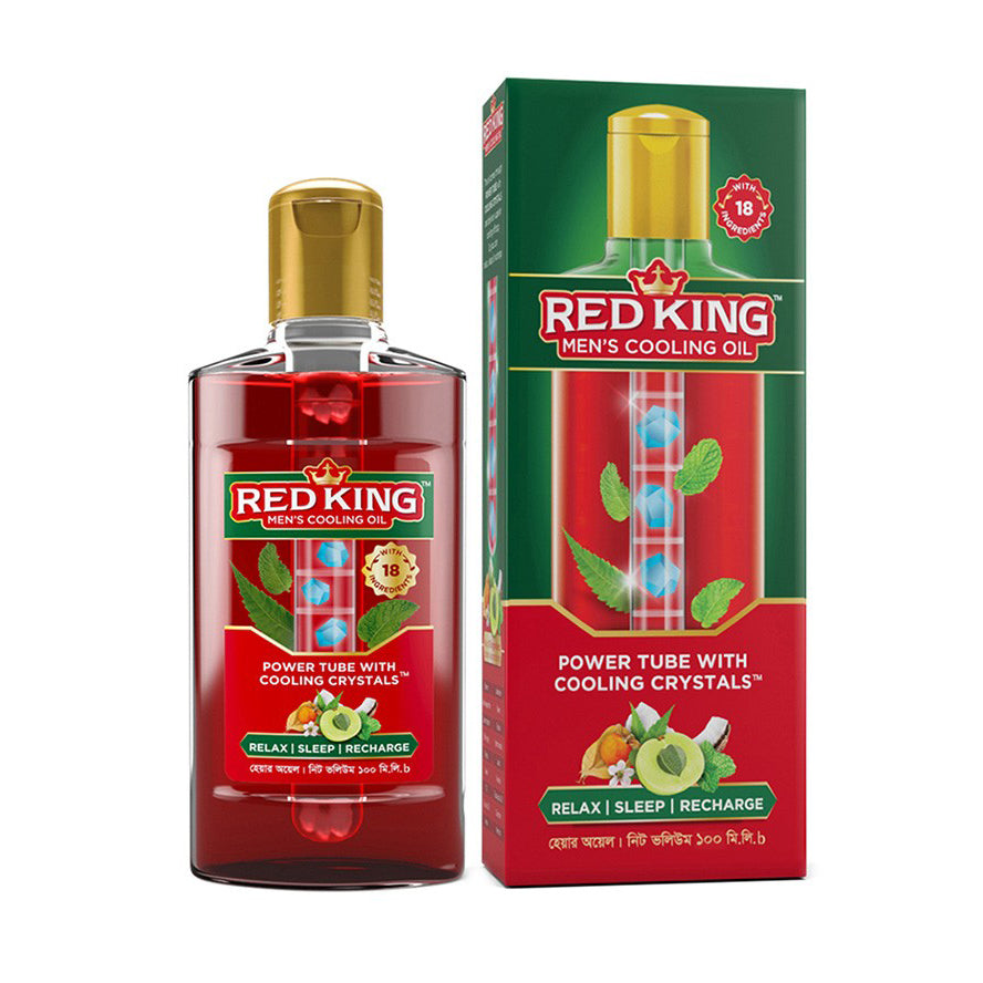 Red King Men’s Cooling Oil with 18 Natural Ingredients, Amla &amp; Menthol Crystals, Gives Calm, Cooling Effect, Relieves Headache, Stress, Fatigue, Helps Relax, Recharge &amp; Sleep (100ml)