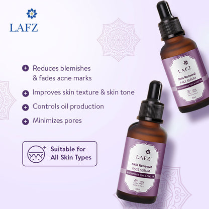 Lafz Skin Renewal Face Serum (30ml) - Niacinamide 10% &amp; Zinc 1%- (Pack of 2)