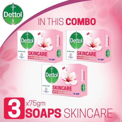 Dettol Soap Skincare Pack of 3 (75gm X 3), 2X Moisturizers with Argan Oil Bathing Bar