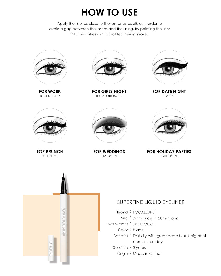 FA 91 Focallure Superfine Liquid Waterproof Eyeliner Pen (0.6g) - Black