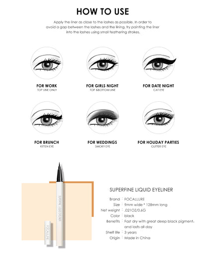 FA 91 Focallure Superfine Liquid Waterproof Eyeliner Pen (0.6g) - Black