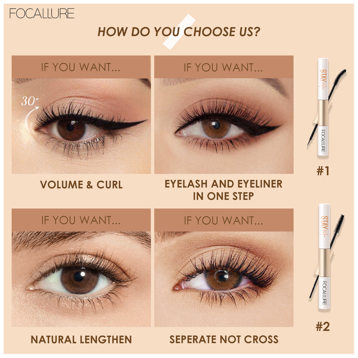 FA 160 - Focallure STAYMAX Waterproof Mascara and Eyeliner 2 in 1 - (5gm)