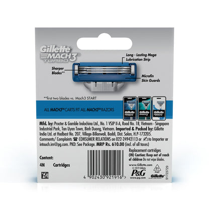 Gillette Mach3 Turbo Manual Shaving Razor Blades - 4s Pack (Cartridge)