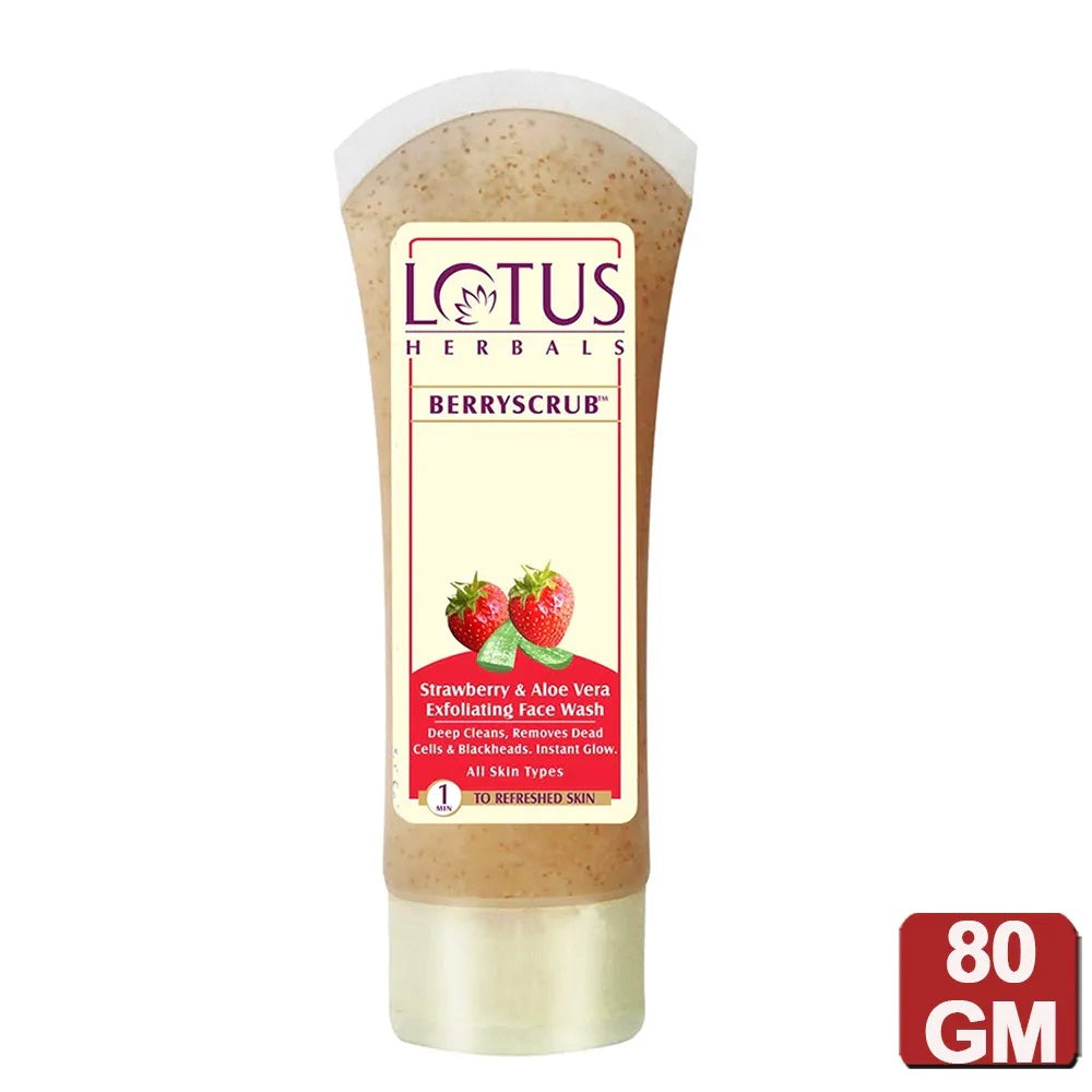 Lotus Herbals Berryscrub Strawberry and Aloe Vera Face Wash Scrub Gel (80gm)