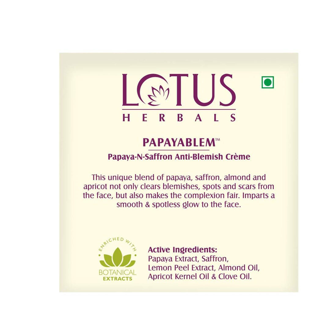 Lotus Herbals Papayablem Papaya-N-Saffron Anti-Blemish Creme (50gm)