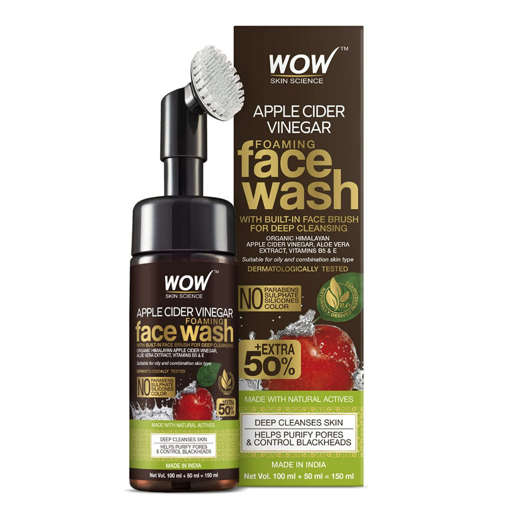 Wow Skin Science Apple Cider Vinegar Face Wash with Brush (150ml)