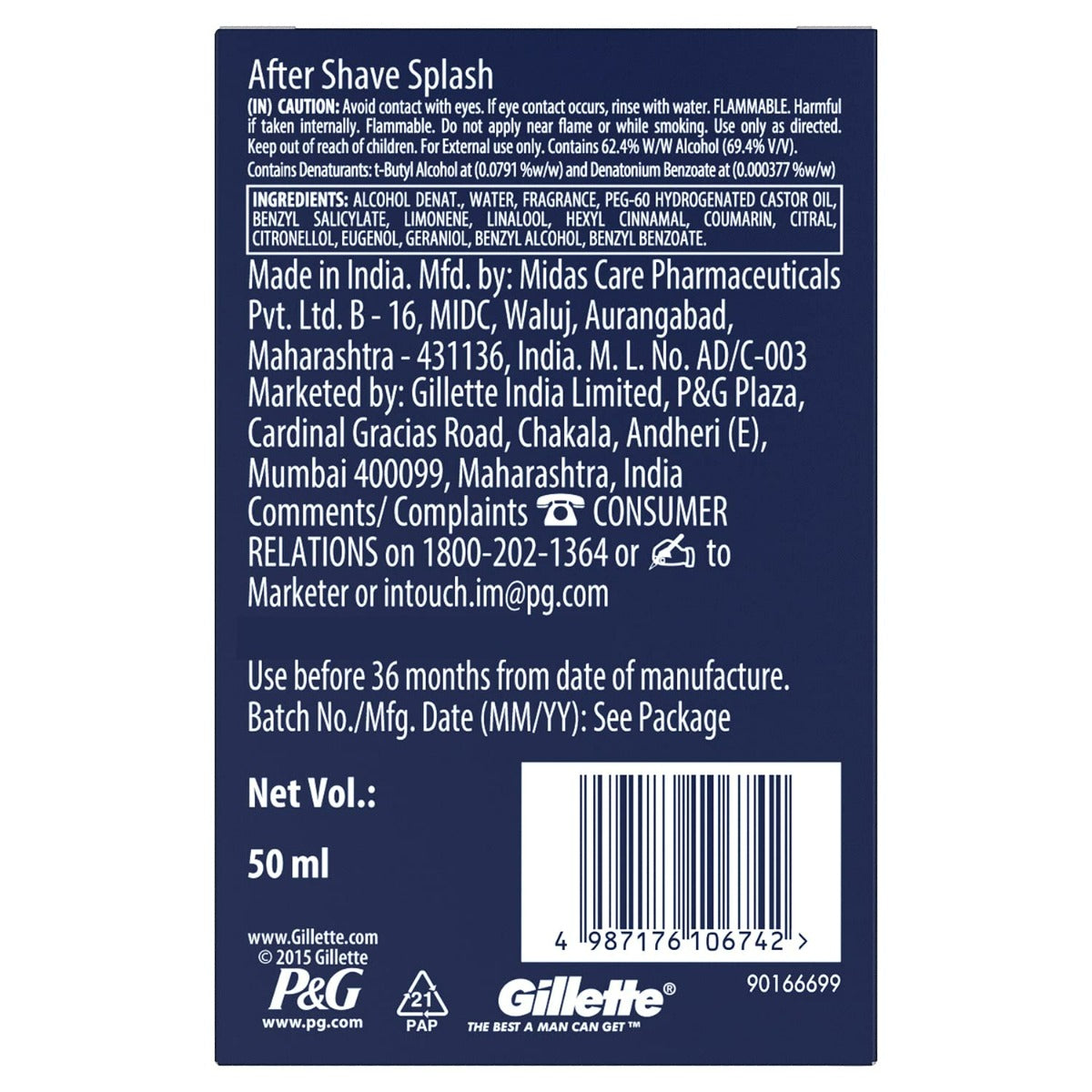 Gillette After Shave Splash Refreshing Breeze (50ml)